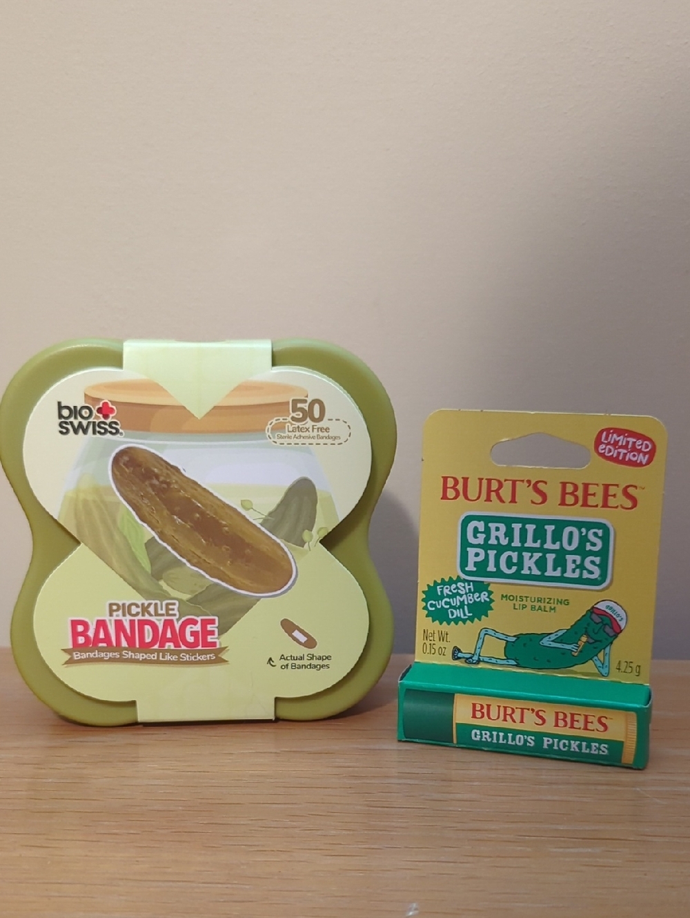 Burt's Bees Grillo's Pickles Lip Balm AND BioSwiss Pickle Shaped Bandages - 50ct
